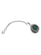 Silver-Plated Green Kundan Stone-Studded Maang Tikka - Ruby Raang - Distacart