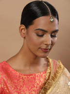 White Gold-Toned Plated Kundan-Studded Pearl Beaded Maang Tikka - Ruby Raang - Distacart