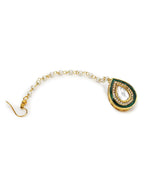 White Gold-Toned Plated Kundan-Studded Pearl Beaded Maang Tikka - Ruby Raang - Distacart