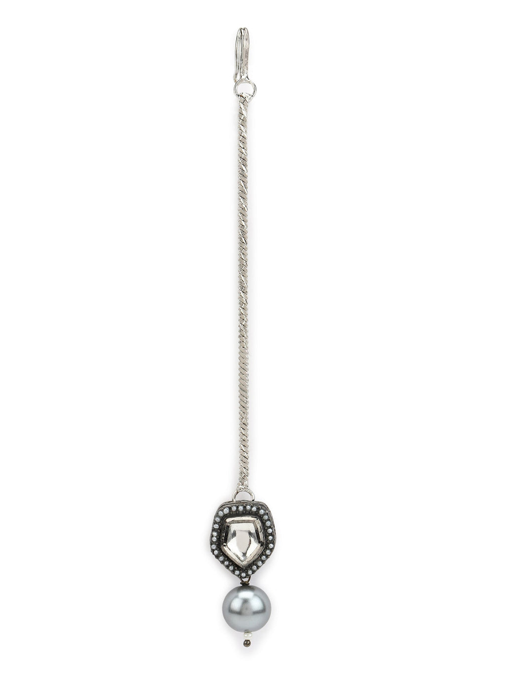 Women's Silver-Plated White Kundan Studded Maangtikka - Ruby Raang - Distacart