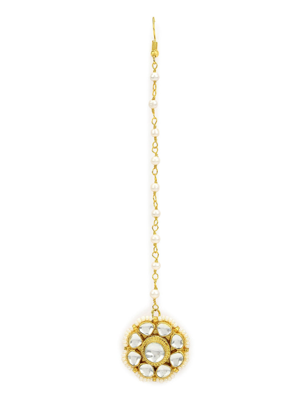 Gold-Plated White Kundan-Studded Maang Tikka - Ruby Raang - Distacart
