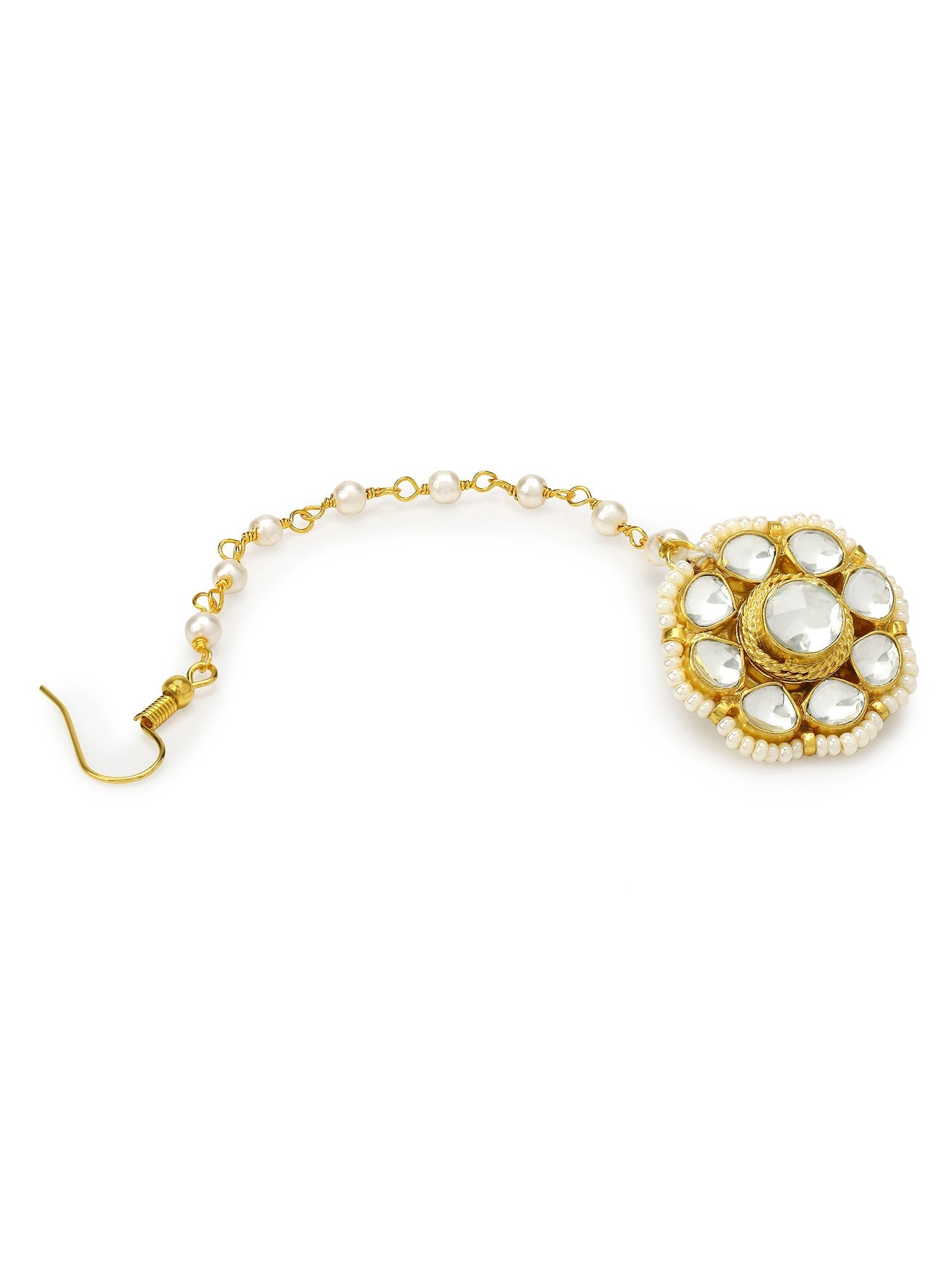 Gold-Plated White Kundan-Studded Maang Tikka - Ruby Raang - Distacart