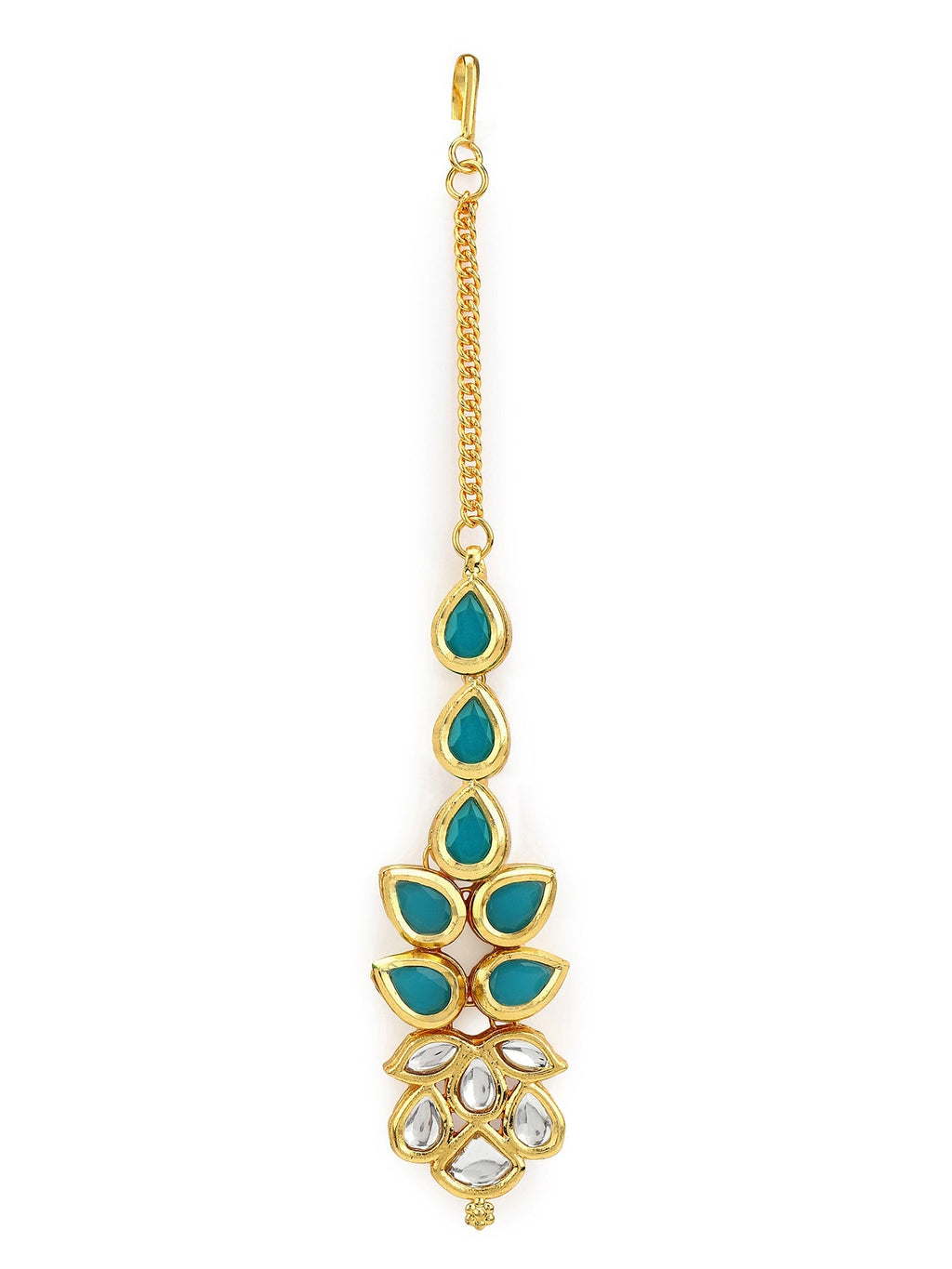 Gold-Plated Turquoise Blue Kundan-Studded Maang Tikka - Ruby Raang - Distacart