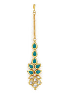 Gold-Plated Turquoise Blue Kundan-Studded Maang Tikka - Ruby Raang - Distacart