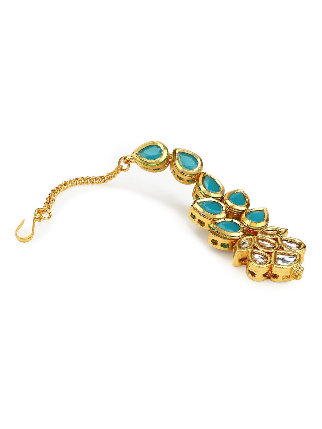 Gold-Plated Turquoise Blue Kundan-Studded Maang Tikka - Ruby Raang - Distacart