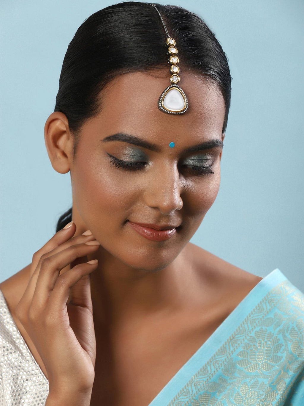 Silver-Plated Kundan Maang Tikka - Ruby Raang - Distacart