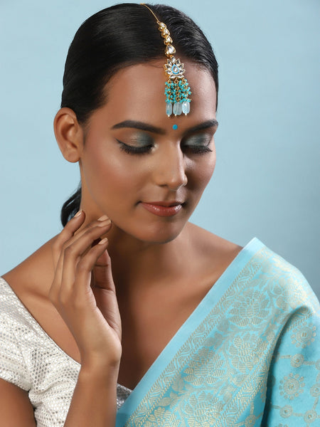 Women's Turquoise Bluegold Kundan Head Jewellery - Ruby Raang