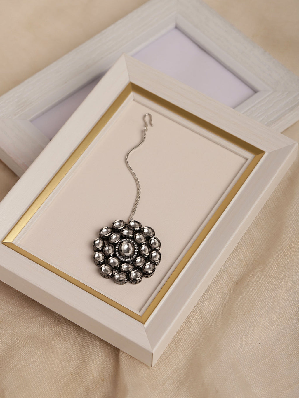 Silver-Plated White Kundan-Studded Maang Tikka - Ruby Raang - Distacart