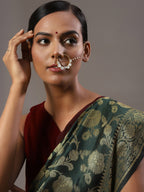 Gold-Plated White Kundan-Studded Nose Ring With Chain - Ruby Raang - Distacart
