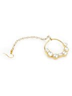 Gold-Plated White Kundan-Studded Nose Ring With Chain - Ruby Raang - Distacart