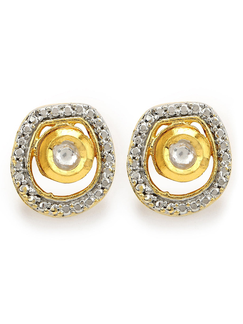 Gold-Plated White Kundan Studded Circular Studs Earrings - Ruby Raang - Distacart