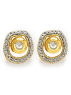 Gold-Plated White Kundan Studded Circular Studs Earrings - Ruby Raang - Distacart