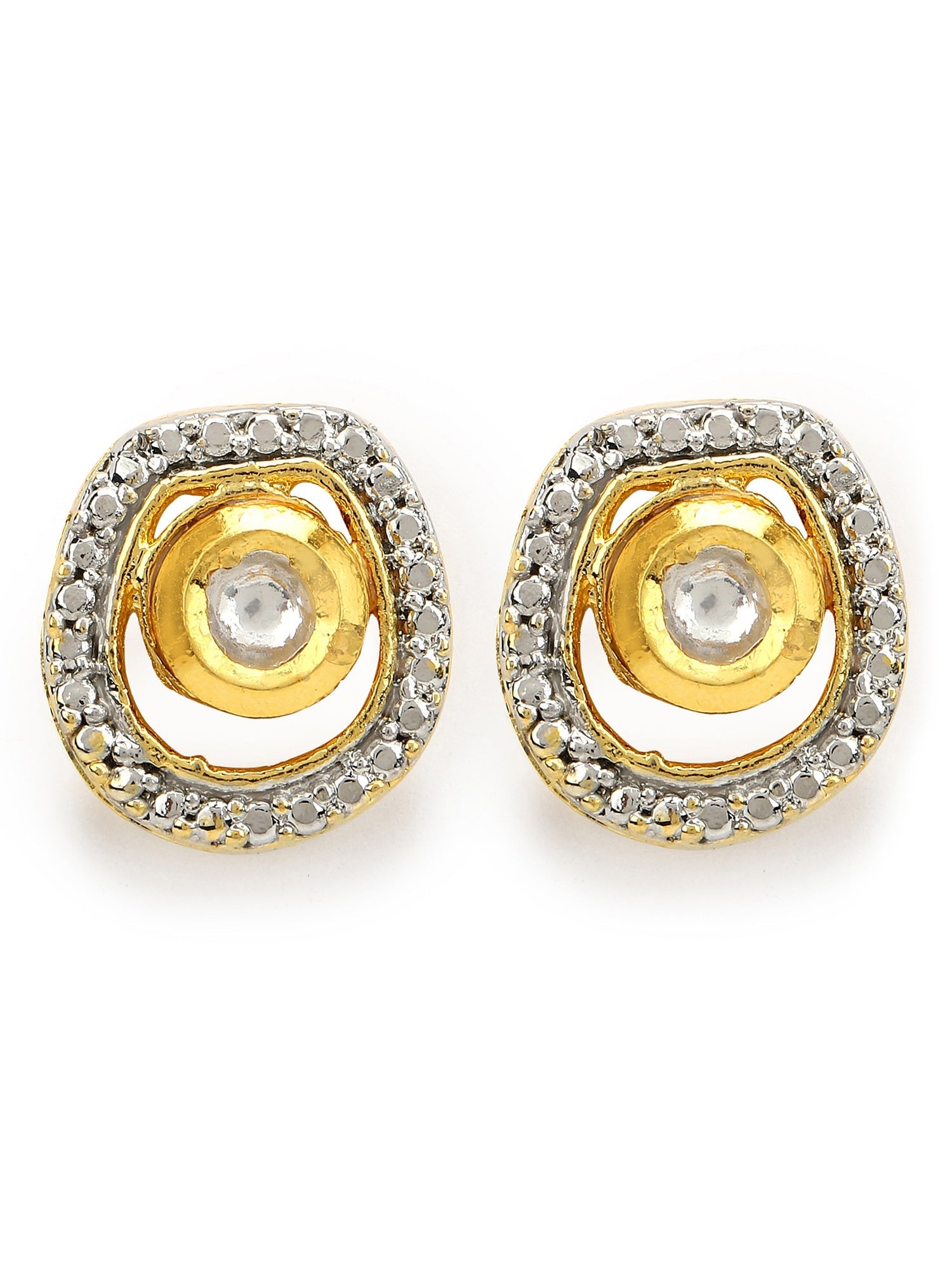 Gold-Plated White Kundan Studded Circular Studs Earrings - Ruby Raang - Distacart