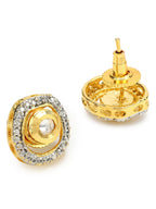 Gold-Plated White Kundan Studded Circular Studs Earrings - Ruby Raang - Distacart