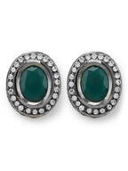 Silver-Plated Oval Kundan Studded Studs Earrings - Ruby Raang - Distacart