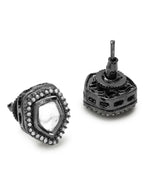 Silver-Plated Geometric Kundan Studs Earrings - Ruby Raang - Distacart