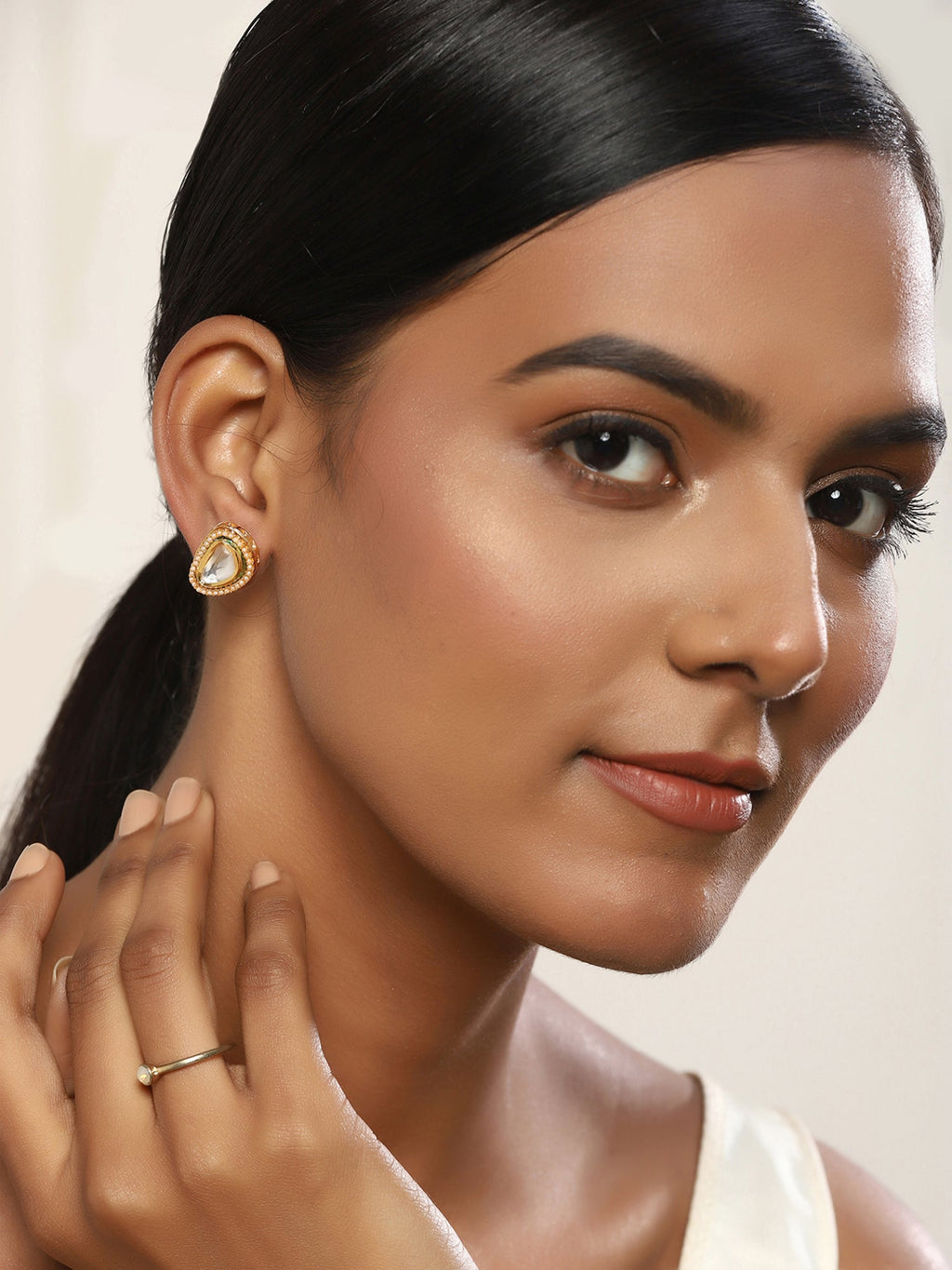Gold-Plated Triangular Studs Earrings - Ruby Raang - Distacart