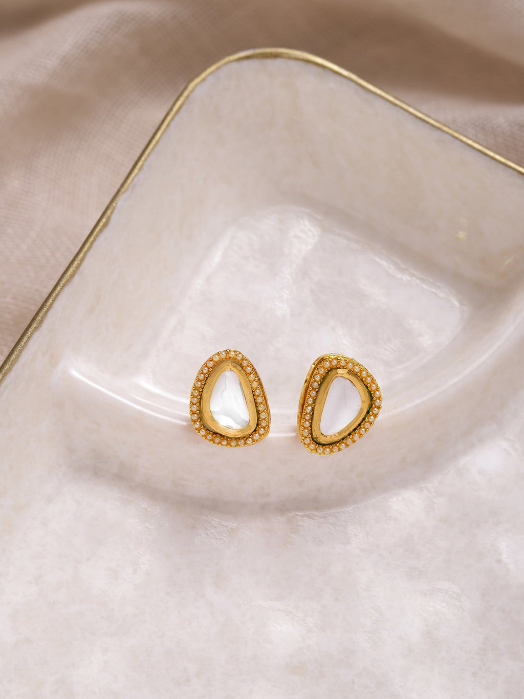 Gold-Plated Triangular Studs Earrings - Ruby Raang - Distacart