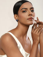 Silver-Plated Oval Kundan Studs Earrings - Ruby Raang - Distacart