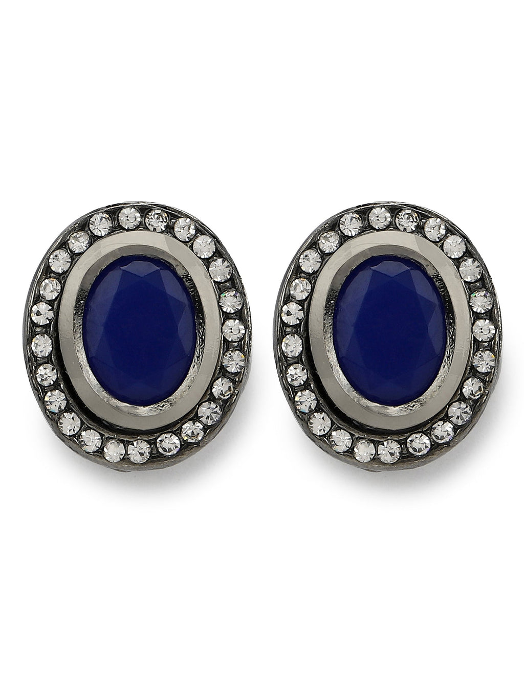 Silver-Plated Oval Kundan Studs Earrings - Ruby Raang - Distacart