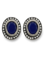 Silver-Plated Oval Kundan Studs Earrings - Ruby Raang - Distacart