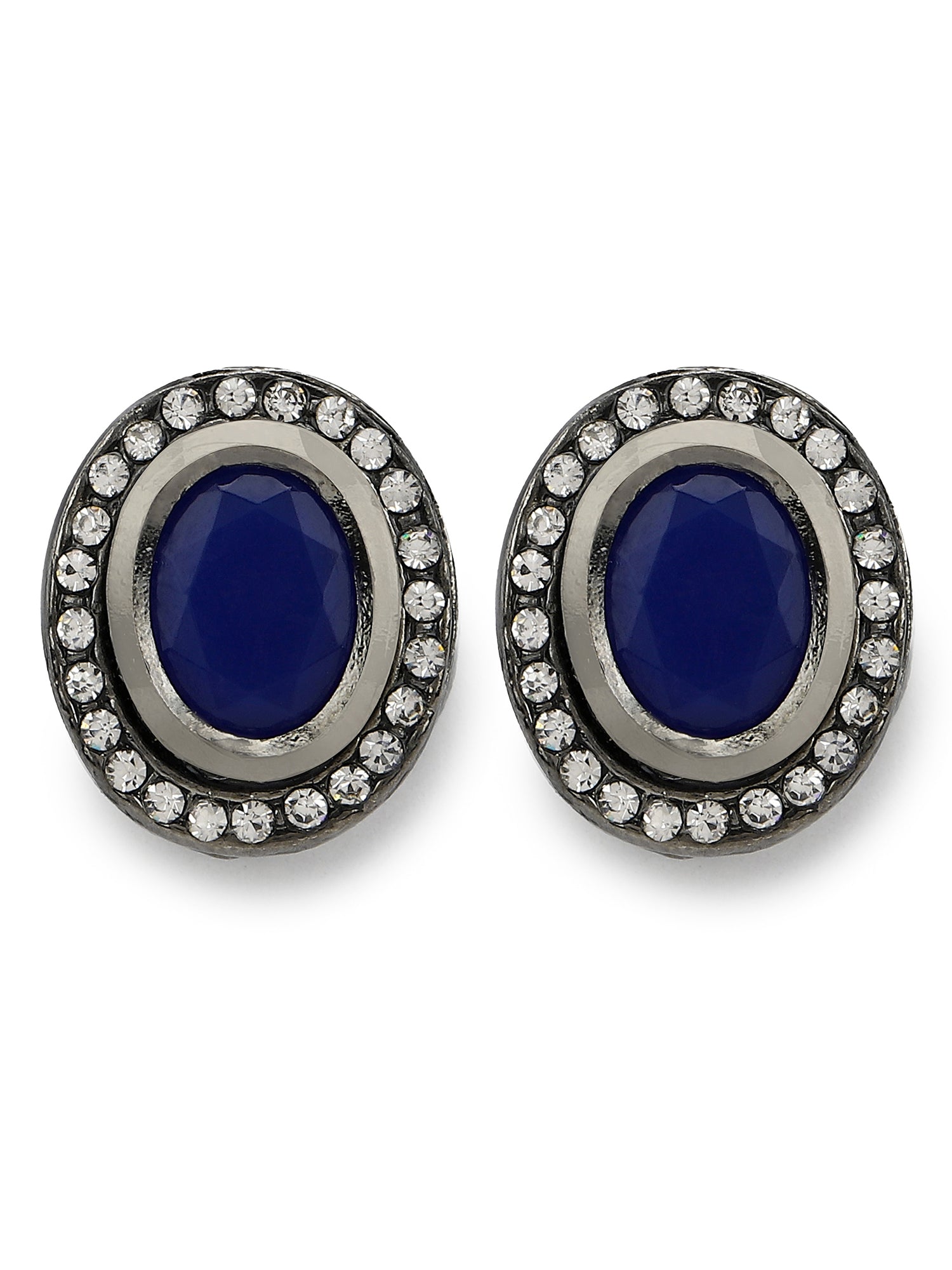 Silver-Plated Oval Kundan Studs Earrings - Ruby Raang - Distacart