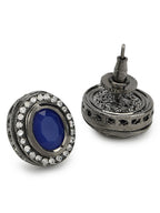 Silver-Plated Oval Kundan Studs Earrings - Ruby Raang - Distacart