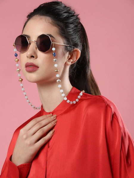 Gold-Polished Beaded Mask Chain - Ruby Raang