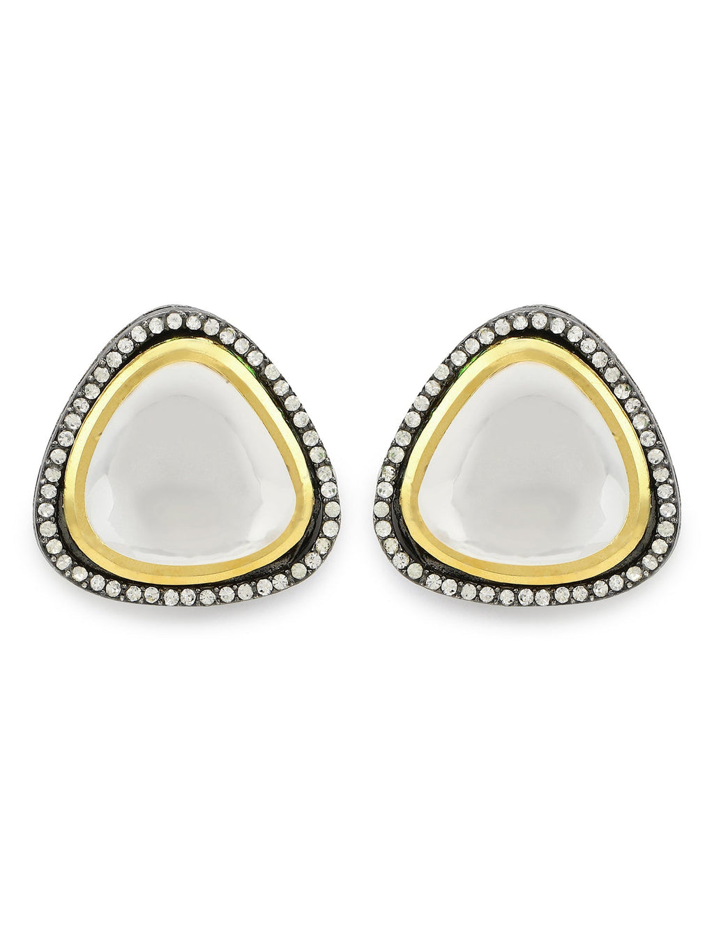 Silver-Plated Triangular Kundan Studded Studs Earrings - Ruby Raang - Distacart