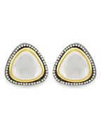 Silver-Plated Triangular Kundan Studded Studs Earrings - Ruby Raang - Distacart