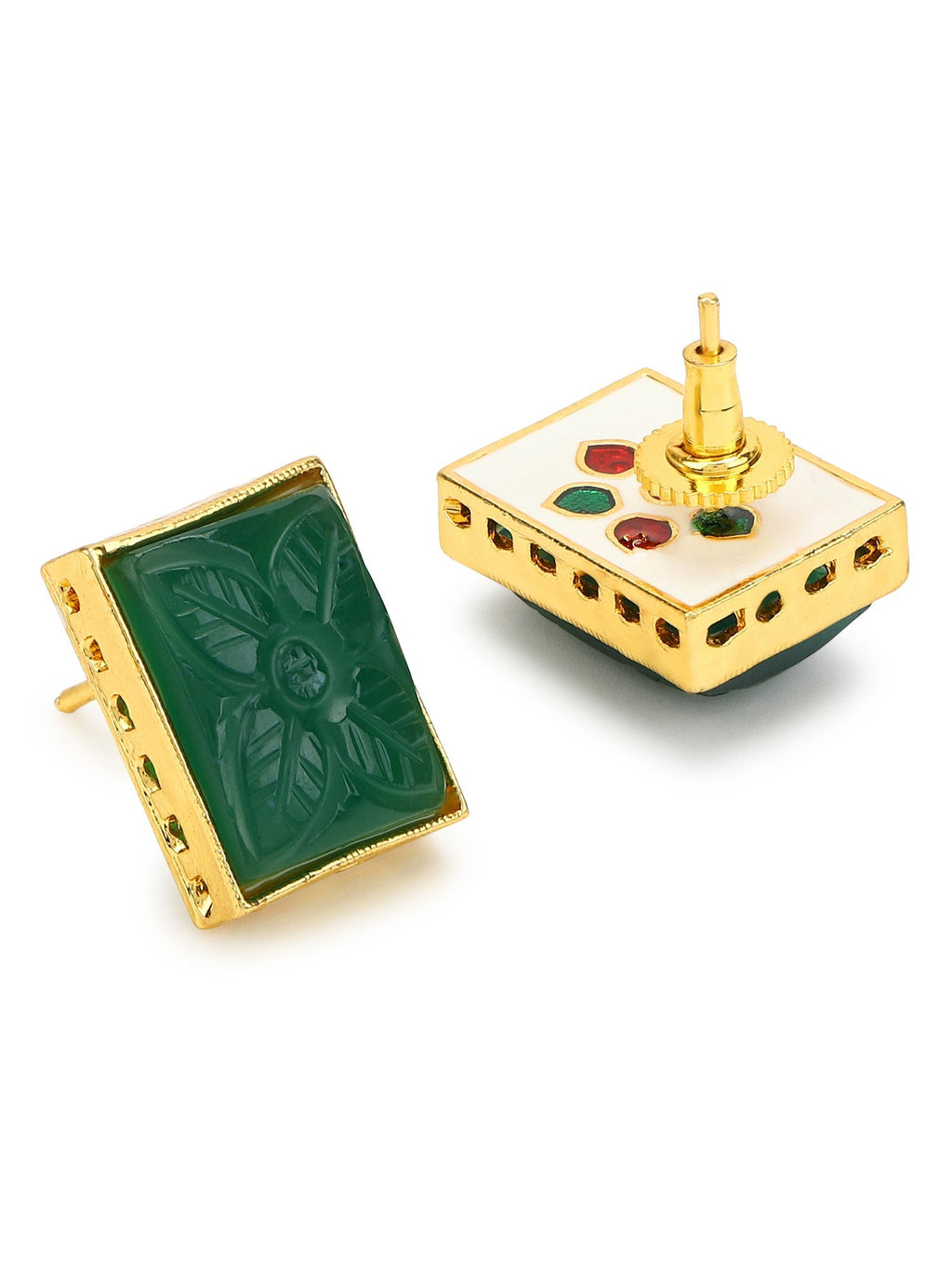 Green Square Studs Earrings - Ruby Raang - Distacart