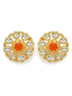 Gold-Plated Floral Shaped Kundan Studded Studs Earrings - Ruby Raang - Distacart