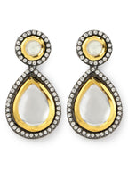 Silver-Plated Teardrop Shape Kundan Studded Drop Earrings - Ruby Raang - Distacart