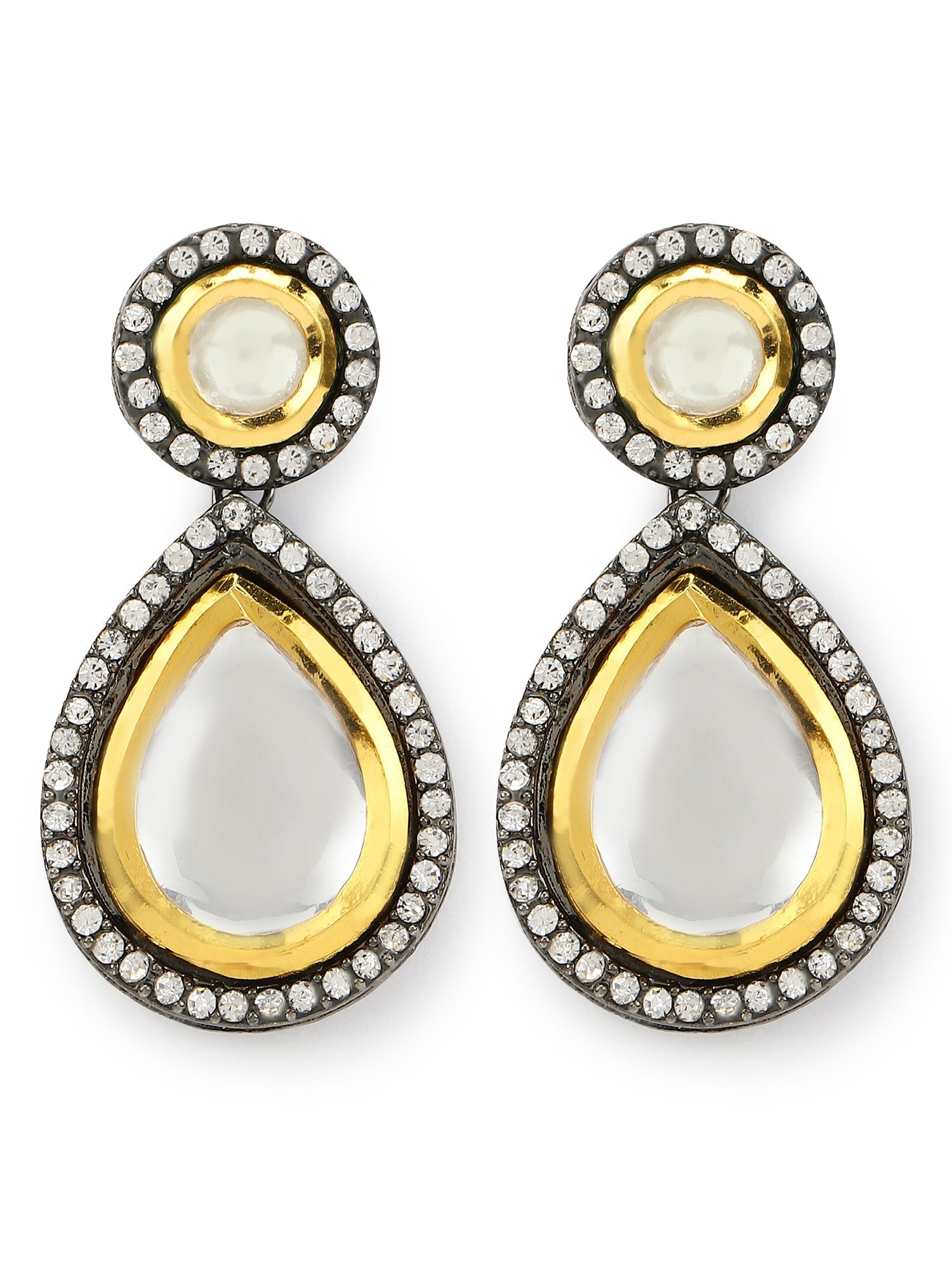 Silver-Plated Teardrop Shape Kundan Studded Drop Earrings - Ruby Raang - Distacart