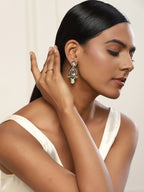 Green White Teardrop Shaped Drop Earrings - Ruby Raang - Distacart