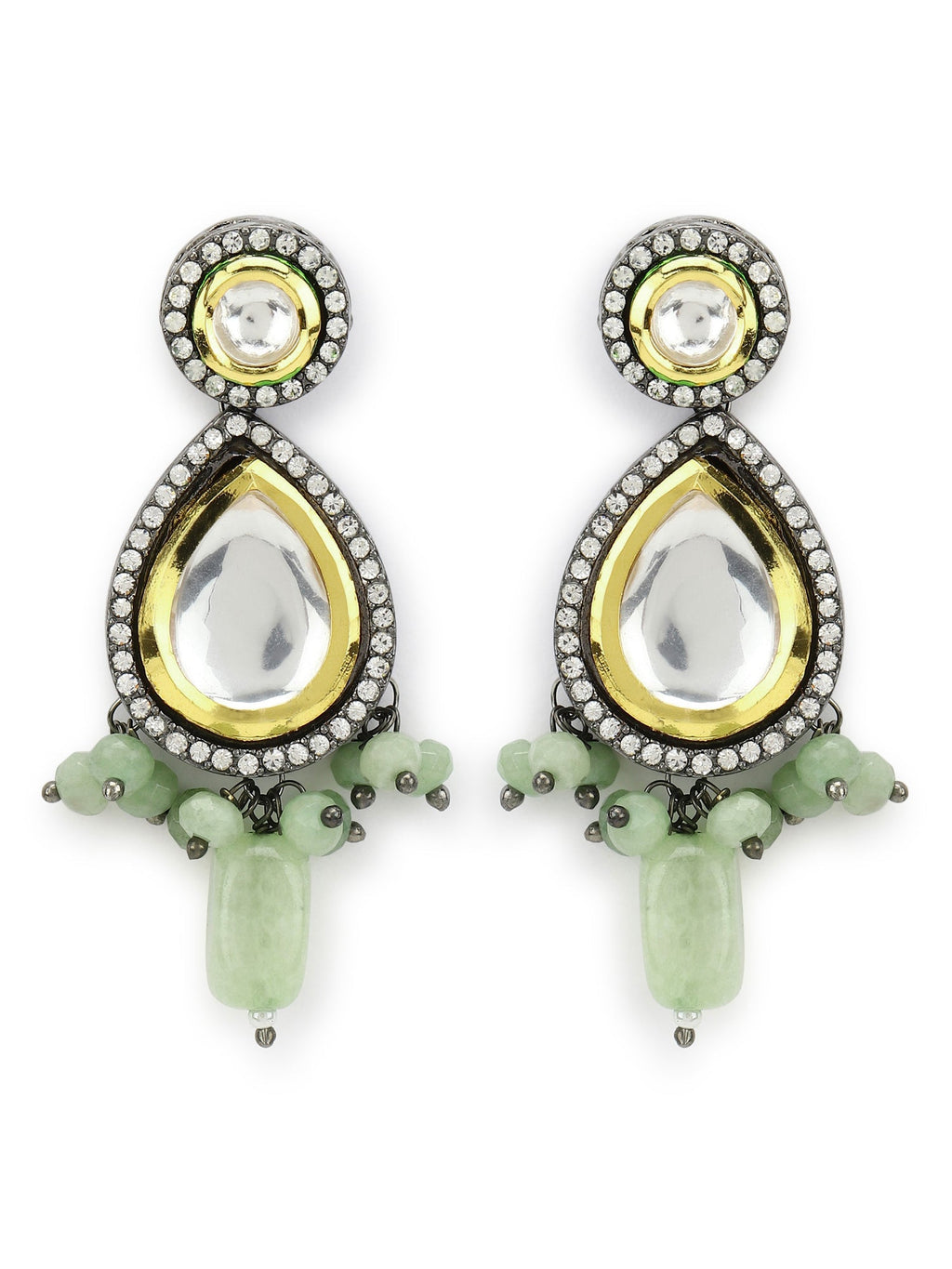 Green White Teardrop Shaped Drop Earrings - Ruby Raang - Distacart
