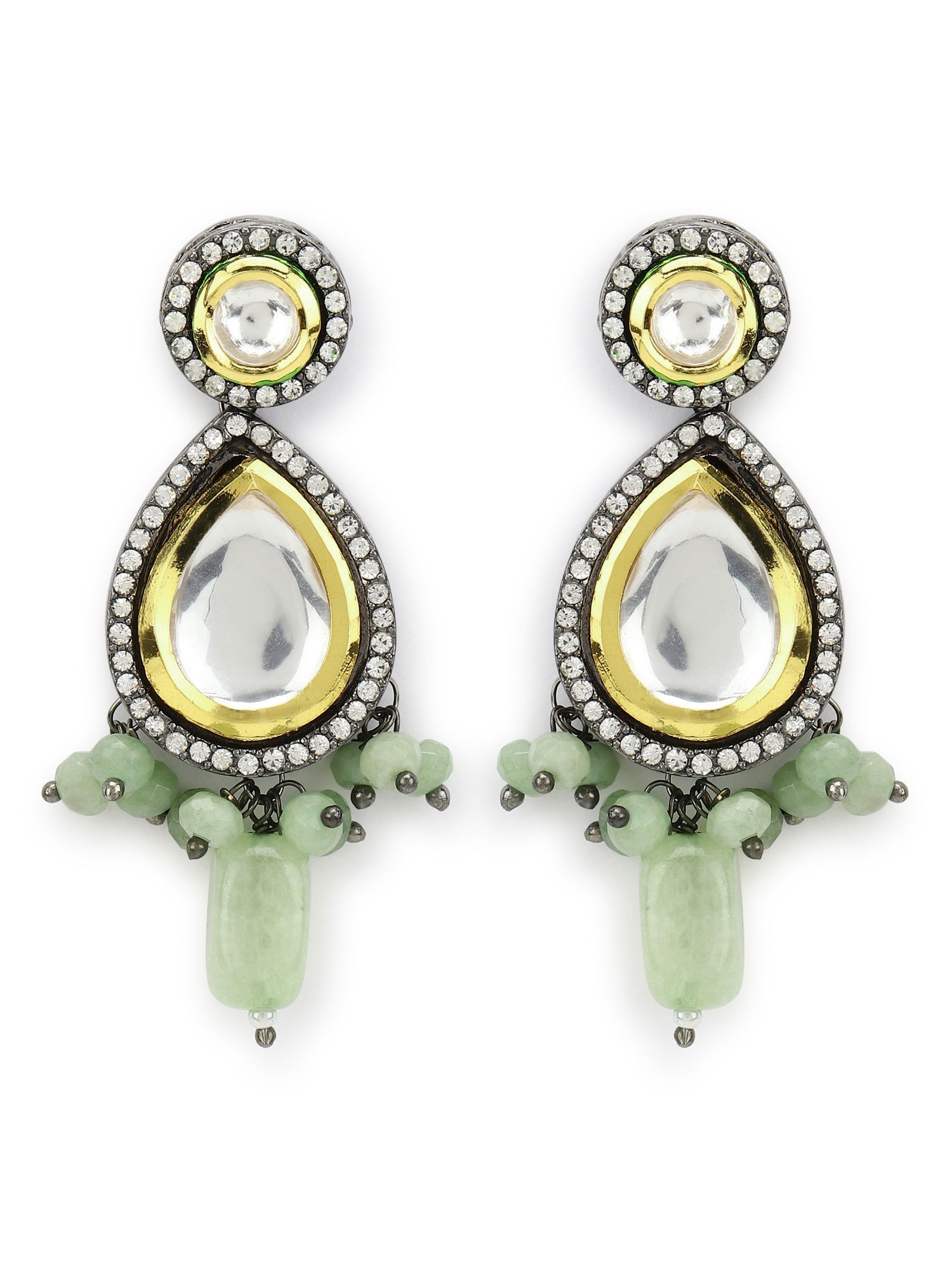 Green White Teardrop Shaped Drop Earrings - Ruby Raang - Distacart