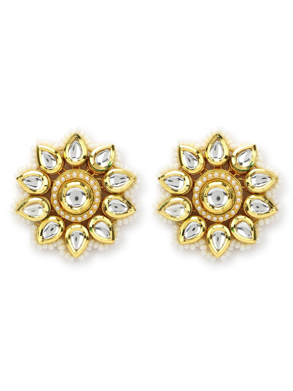Gold-Toned Circular Studs Earrings - Ruby Raang - Distacart