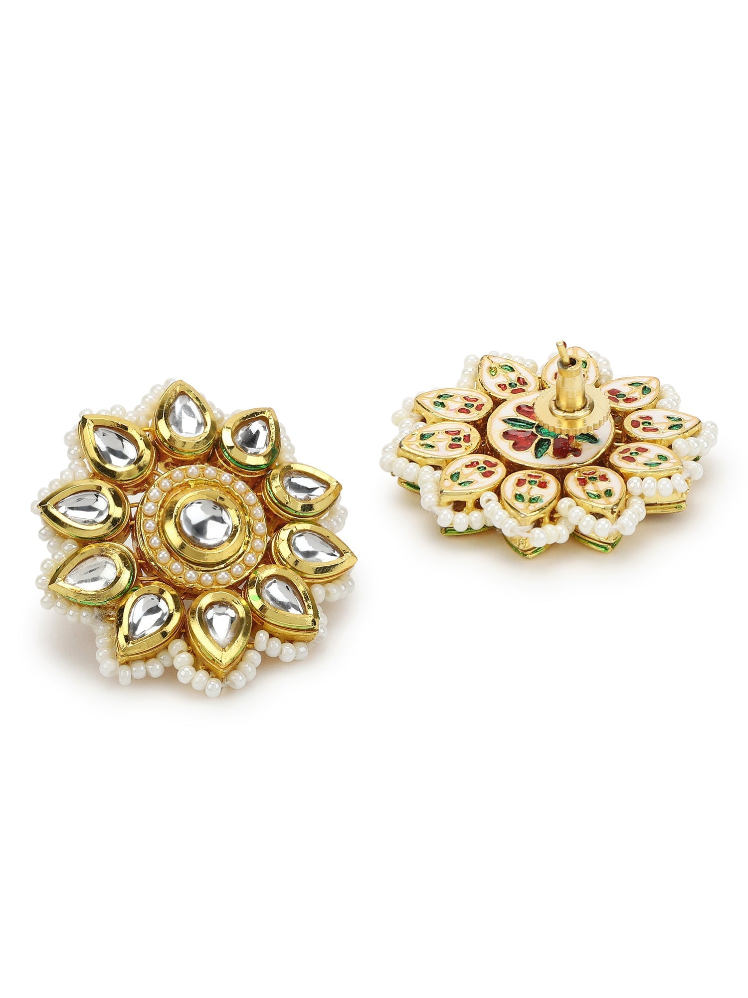 Gold-Toned Circular Studs Earrings - Ruby Raang - Distacart