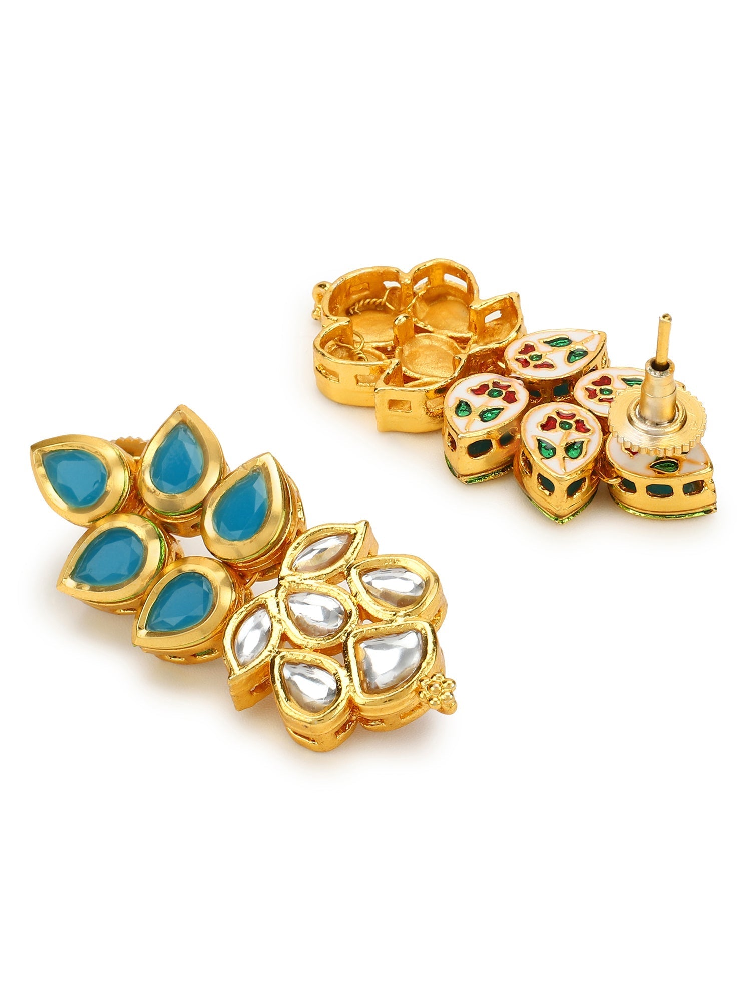Gold-Toned Leaf Shaped Studs Earrings - Ruby Raang - Distacart