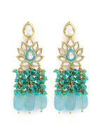 Gold-Plated Turquoise Blue Kundan Studded Classic Drop Earrings - Ruby Raang - Distacart