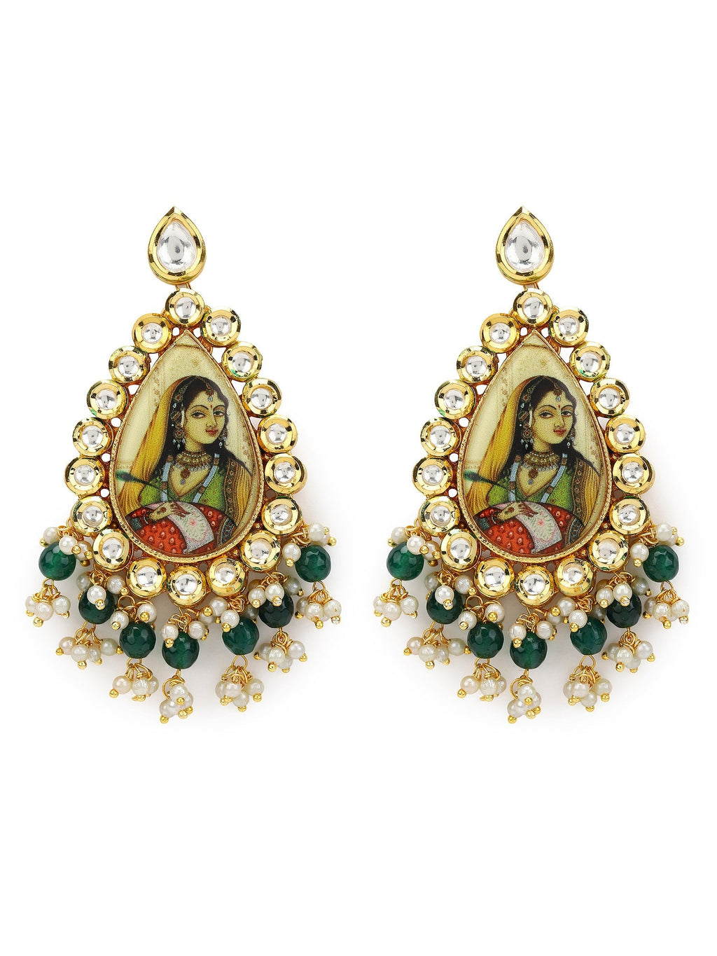 Gold-Plated Classic Kundan Studded Chandbalis Earrings - Ruby Raang - Distacart
