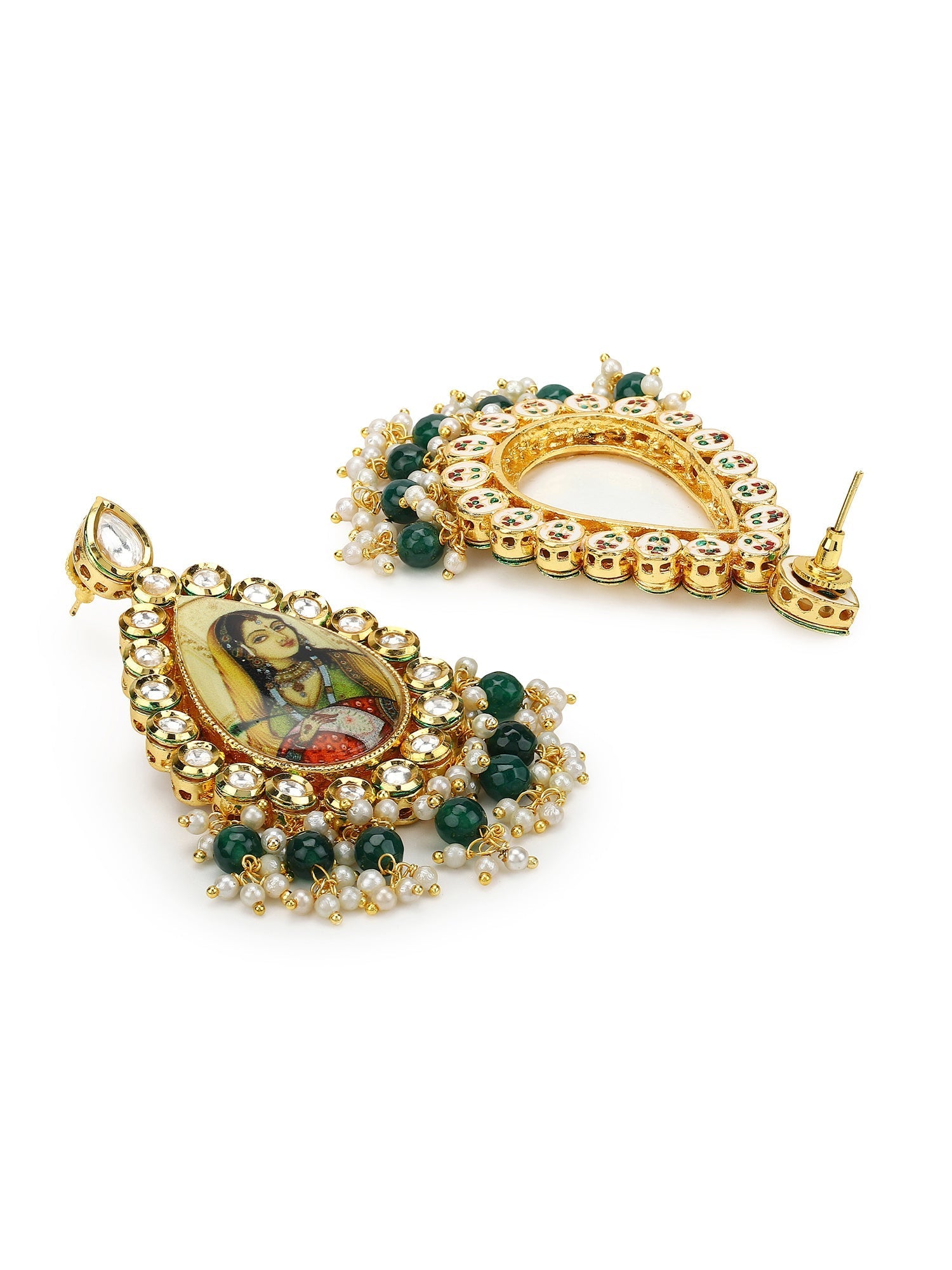 Gold-Plated Classic Kundan Studded Chandbalis Earrings - Ruby Raang - Distacart