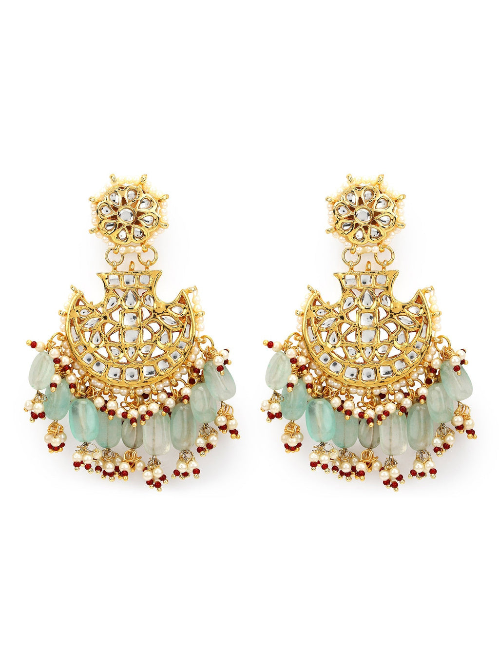 Gold-Plated Classic Kundan Studded Chandbalis Earrings - Ruby Raang - Distacart