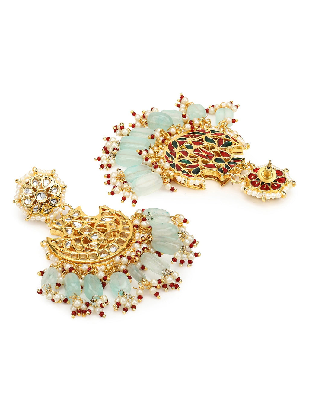 Gold-Plated Classic Kundan Studded Chandbalis Earrings - Ruby Raang - Distacart