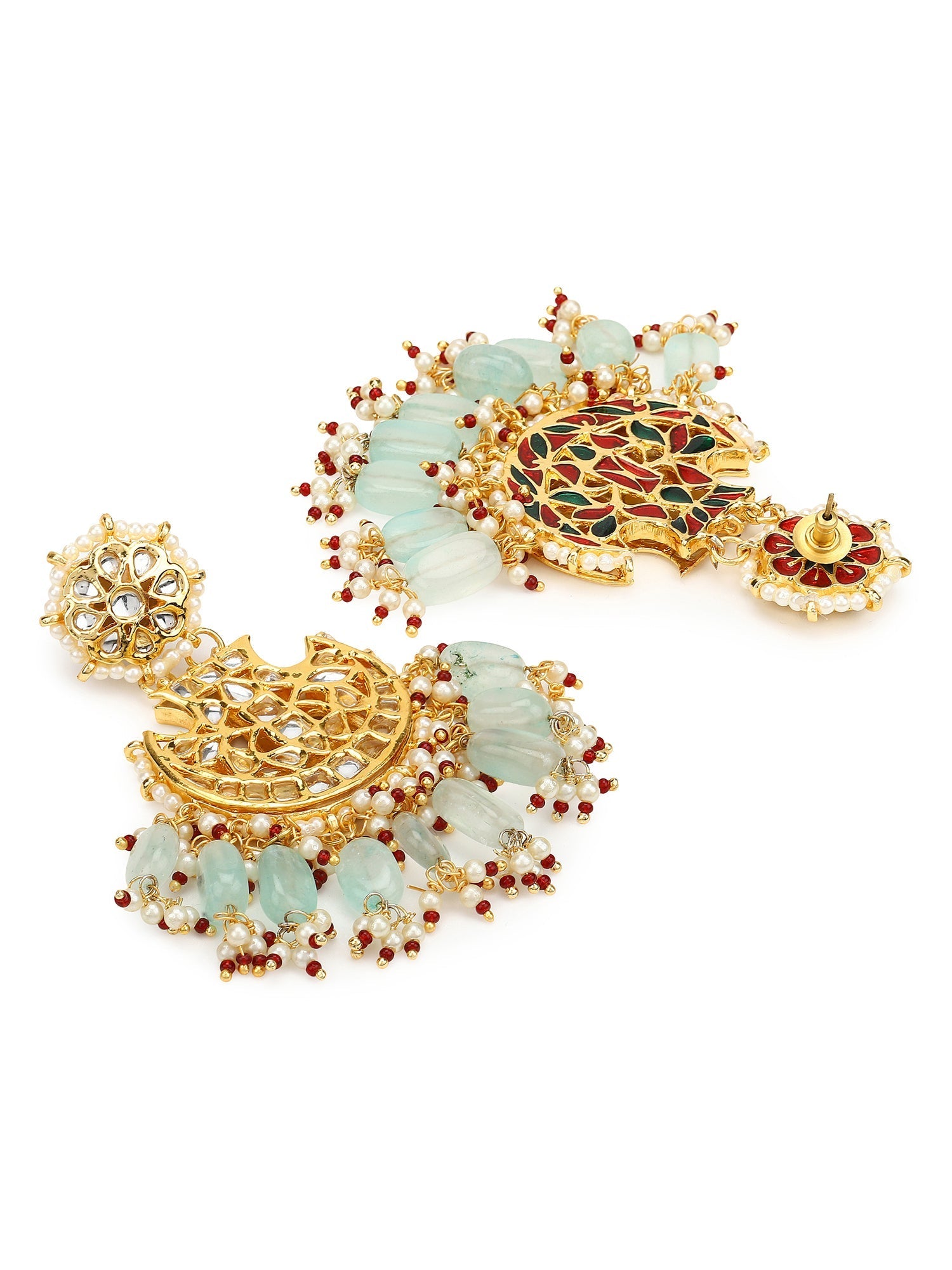 Gold-Plated Classic Kundan Studded Chandbalis Earrings - Ruby Raang - Distacart
