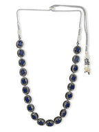 Oxidised Silver-Plated Blue White Kundan Studded Brass Choker Necklace - Ruby Raang - Distacart