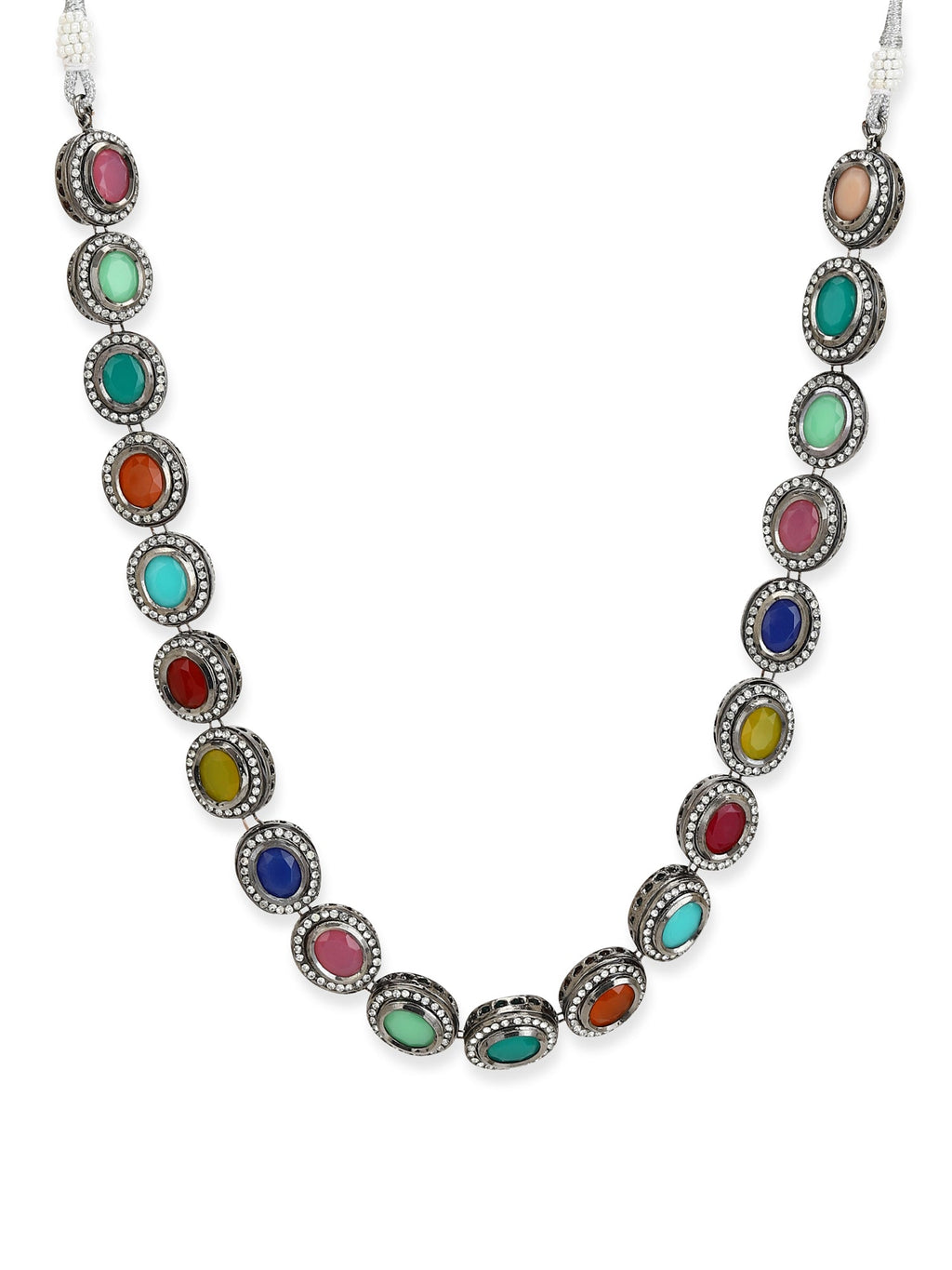 Multicoloured Brass Silver-Plated Handcrafted Necklace - Ruby Raang - Distacart