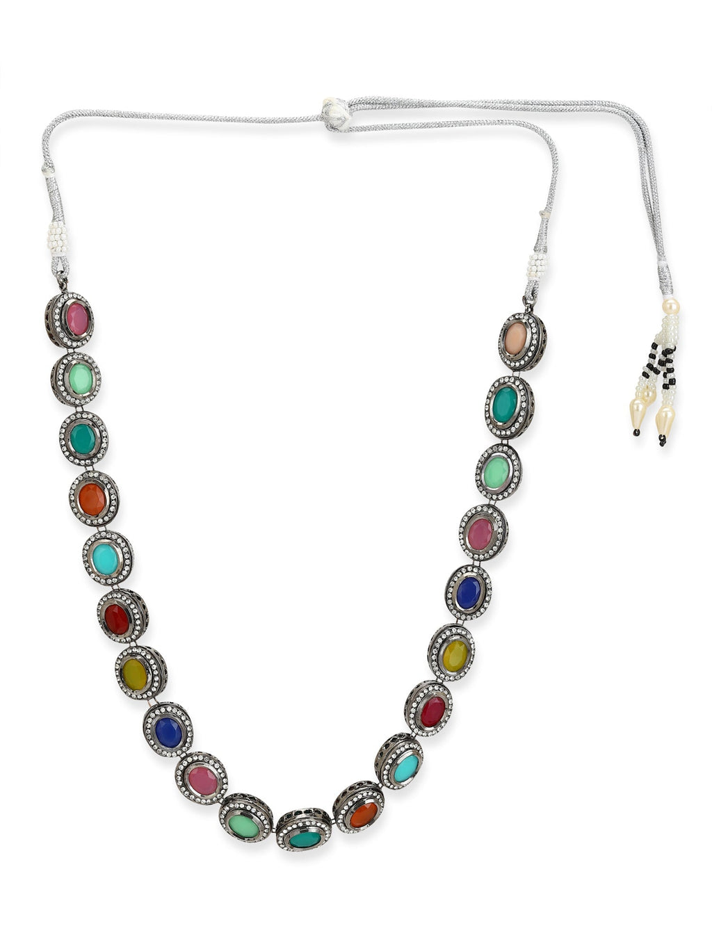 Multicoloured Brass Silver-Plated Handcrafted Necklace - Ruby Raang - Distacart