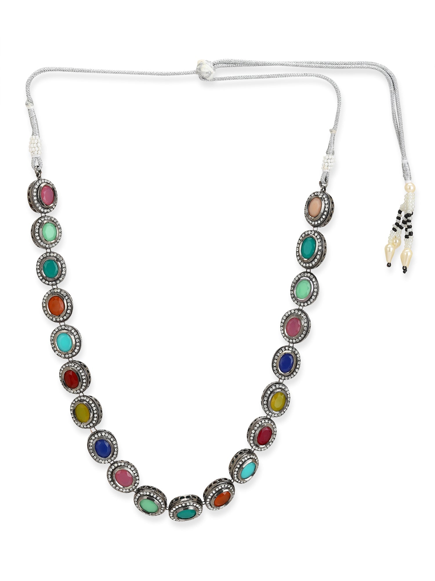 Multicoloured Brass Silver-Plated Handcrafted Necklace - Ruby Raang - Distacart